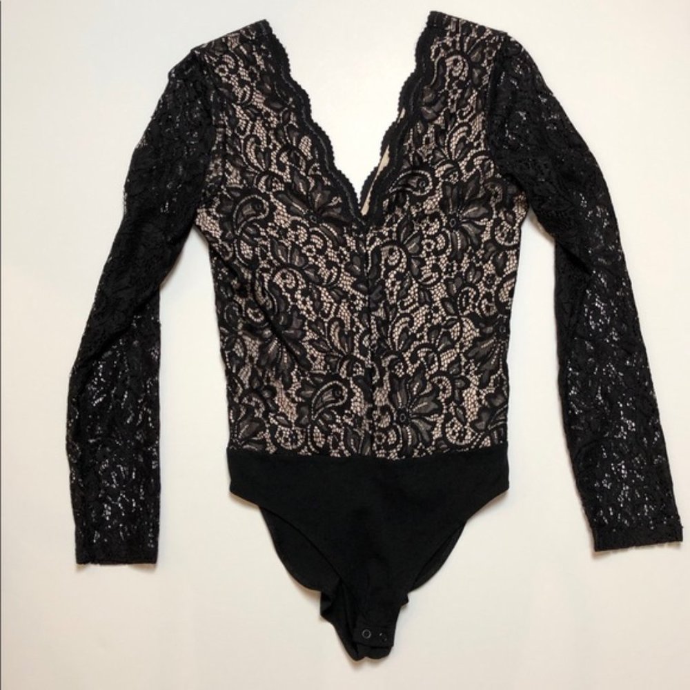 Sexy Black and Nude Lace Bodysuit from Express